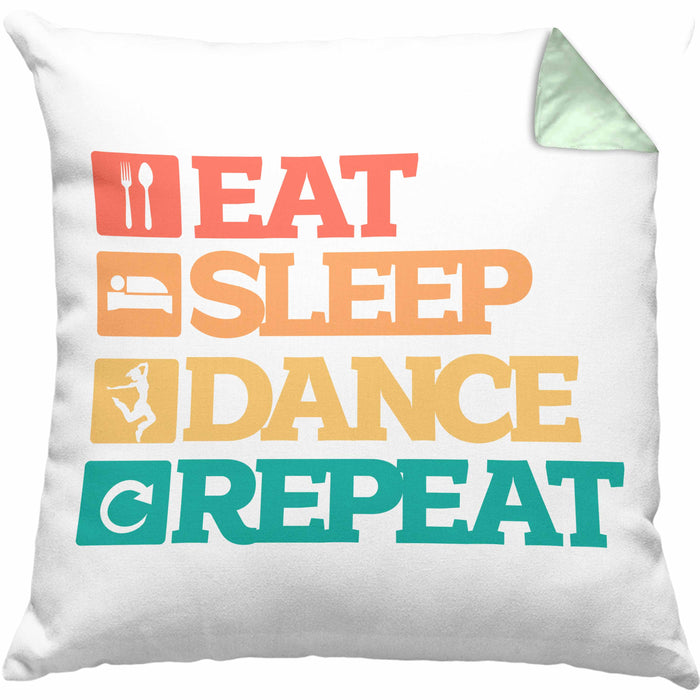 Lustige Tänzer Kissen mit Füllung 40x40 Geschenk für Tanzbegeisterte Tanzlehrer Grafik Eat Sleep Dance Repeat (Grau) Grün Trendation