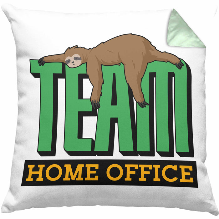 Arbeit Kissen mit Füllung 40x40 "Team Homeoffice" - Geschenkidee für Faultier-Fans (Grau) Grün Trendation