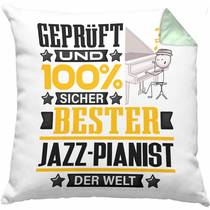 Jazz-Pianist Geschenk Lustiger Spruch für Jazz-Pianist Geschenkidee Bester Jazz-Pianist Der WeltKissen mit Füllung 40x40 (Grau) Grün Trendation