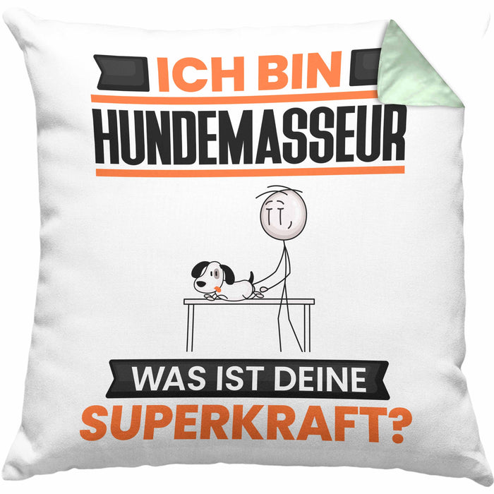 Hundemasseur Kissen mit Füllung 40x40 Geschenk für Hundemasseur Geburtstag Lustiger Spruch Was Ist Deine Superkraft (Grau) Grün Trendation