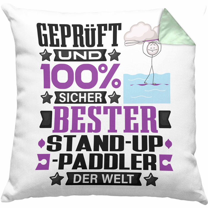 Stand-Up-Paddler Geschenk Lustiger Spruch für Stand-Up-Paddler Geschenkidee Bester Stand-Up-Paddler Der WeltKissen mit Füllung 40x40 (Grau) Grün Trendation