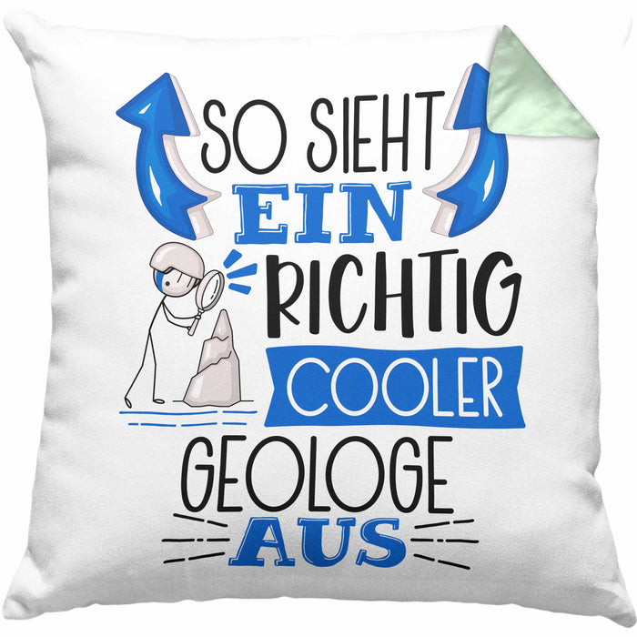 Geologe Kissen mit Füllung 40x40 Geschenk So Sieht Ein RIchtig Cooler Geologe Aus Geschenkidee Lustiger Spruch Geburtstag (Grau) Grün Trendation