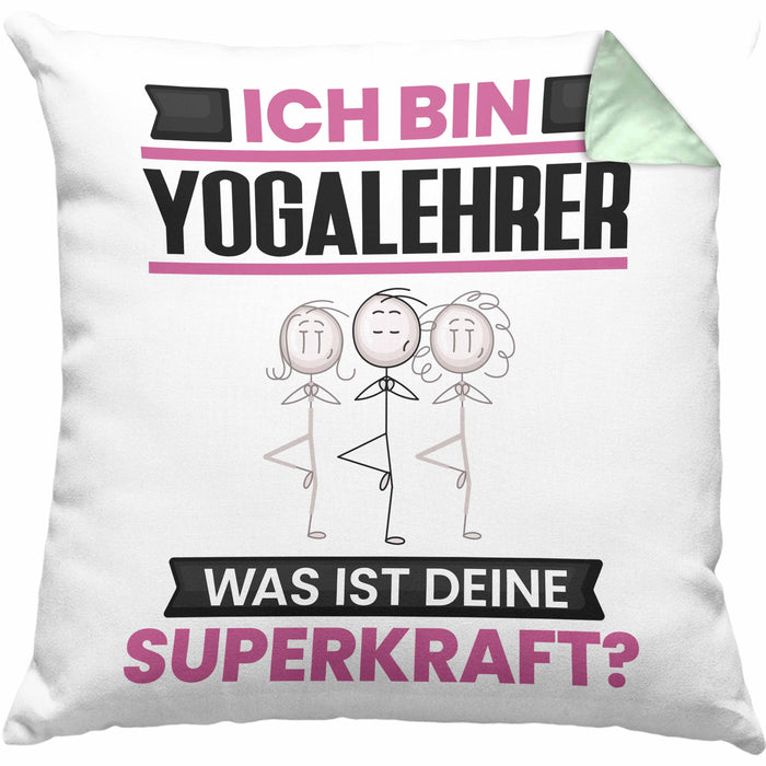 Yogalehrer Kissen mit Füllung 40x40 Geschenk für Yogalehrer Geburtstag Lustiger Spruch Was Ist Deine Superkraft (Grau) Grün Trendation