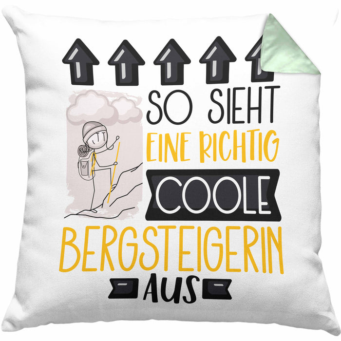 Bergsteigerin Geschenk Kissen mit Füllung 40x40 Lustig Geschenkidee für Bergsteigerin Geburtstag So Sieht Eine Richtig Coole Bergsteigerin Aus Frauen Spruch (Grau) Grün Trendation