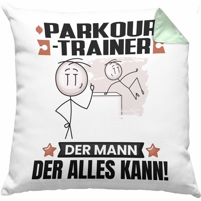 Parkour-Trainer Kissen mit Füllung 40x40 Geschenk für Parkour-Trainer Der Mann Der Alles Kann Geschenkidee zum Geburtstag (Grau) Grün Trendation