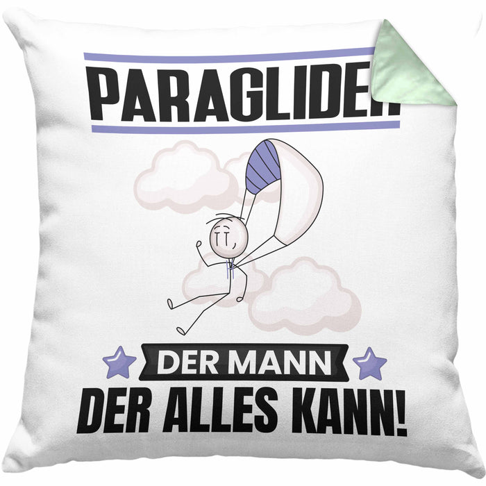 Paraglider Kissen mit Füllung 40x40 Geschenk für Paraglider Der Mann Der Alles Kann Geschenkidee zum Geburtstag (Grau) Grün Trendation