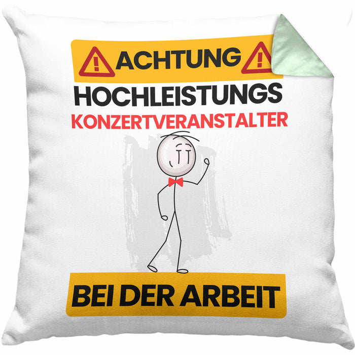 Konzertveranstalter Kissen mit Füllung 40x40 Geschenk Lustiger Spruch Geschenkidee für Konzertveranstalter Achtung Hochleistungs Konzertveranstalter Bei Der Arbeit (Grau) Grün Trendation