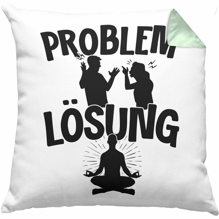 Yoga Kissen mit Füllung 40x40 Geschenk für Yogalehrer Männer Geschenkidee Problem und Lösung Yoga (Grau) Grün Trendation