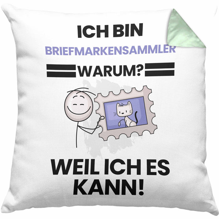 Briefmarkensammler Geschenk Kissen mit Füllung 40x40 Lustiger Spruch Ich Bin Briefmarkensammler Warum Weil Ich Es Kann Geschenkidee Bester Briefmarkensammler Geburtstag (Grau) Grün Trendation