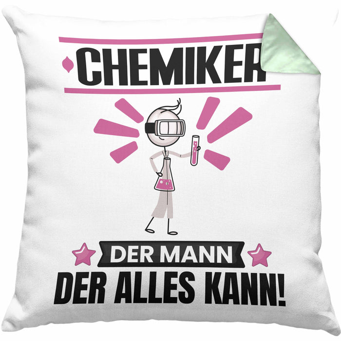 Chemiker Kissen mit Füllung 40x40 Geschenk für Chemiker Der Mann Der Alles Kann Geschenkidee zum Geburtstag (Grau) Grün Trendation