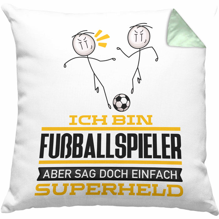 Fußballspieler Geschenk Kissen mit Füllung 40x40 Ich Bin Fußballspieler Aber Sag Doch Einfach Superheld Lustige Geschenkdiee für Fußballspieler (Grau) Grün Trendation