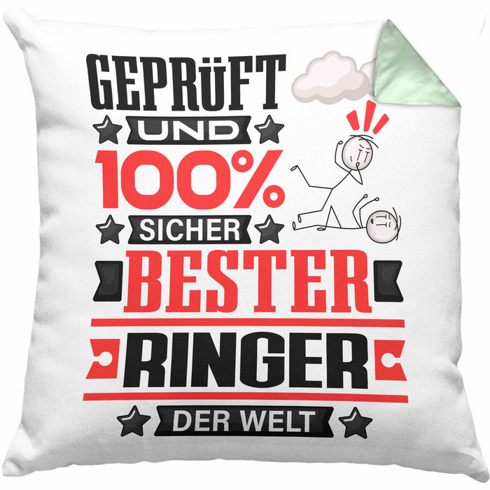 Ringer Geschenk Lustiger Spruch für Ringer Geschenkidee Bester Ringer Der WeltKissen mit Füllung 40x40 (Grau) Grün Trendation