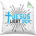 Jesus Liebt Dich Kissen mit Füllung 40x40 Geschenk Ostern Christentum Kirche Gläubiger Geschenkidee Häferl (Grau) Grün Trendation