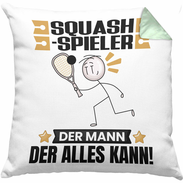 Squash-Spieler Kissen mit Füllung 40x40 Geschenk für Squash-Spieler Der Mann Der Alles Kann Geschenkidee zum Geburtstag (Grau) Grün Trendation