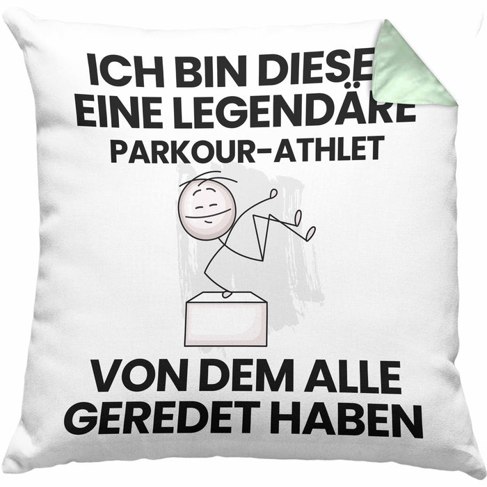 Parkour-Athlet Geschenk Kissen mit Füllung 40x40 Lustige Geschenkidee Geburtstag für Parkour-Athlet Ich Bin Dieser Legendäre Parkour-Athlet Von Dem Alle Geredet Haben (Grau) Grün Trendation