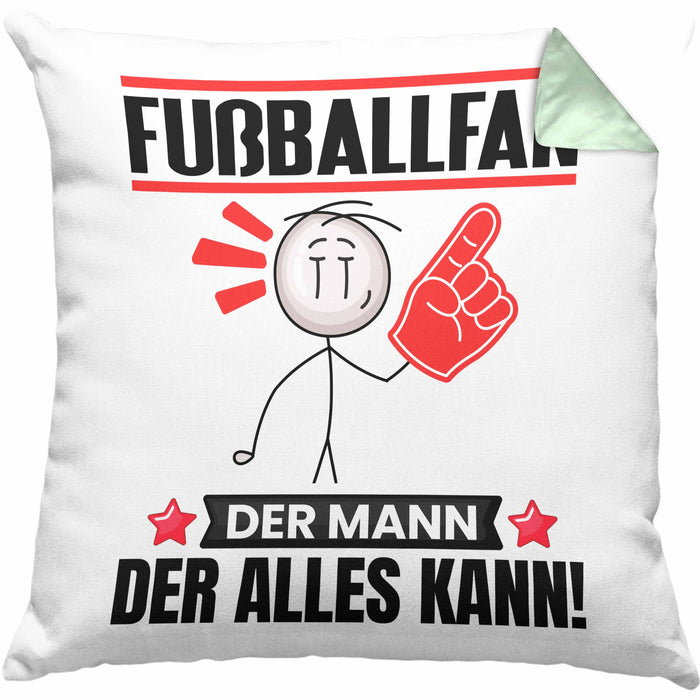 Fußballfan Kissen mit Füllung 40x40 Geschenk für Fußballfan Der Mann Der Alles Kann Geschenkidee zum Geburtstag (Grau) Grün Trendation
