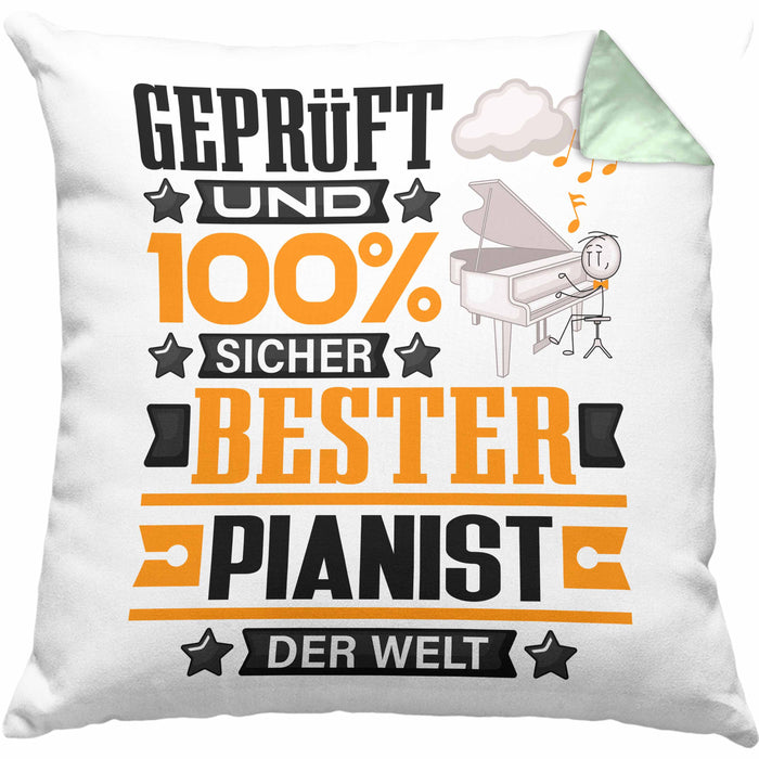Pianist Geschenk Lustiger Spruch für Pianist Geschenkidee Bester Pianist Der WeltKissen mit Füllung 40x40 (Grau) Grün Trendation