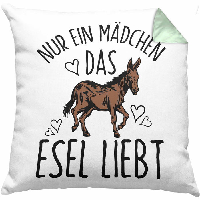 Lustige Esel-Kissen mit Füllung 40x40 Geschenk für Mädchen, die Esel lieben "Nur Ein Mädchen Das Esel Liebt" (Grau) Grün Trendation