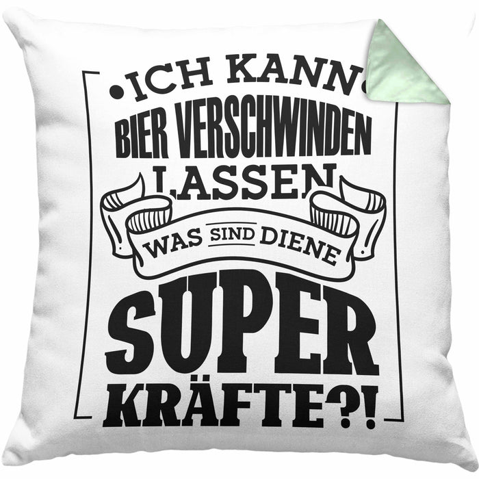 Bier Kissen mit Füllung 40x40 - "Ich kann Bier verschwinden lassen" Geschenk für Bierliebhaber (Grau) Grün Trendation