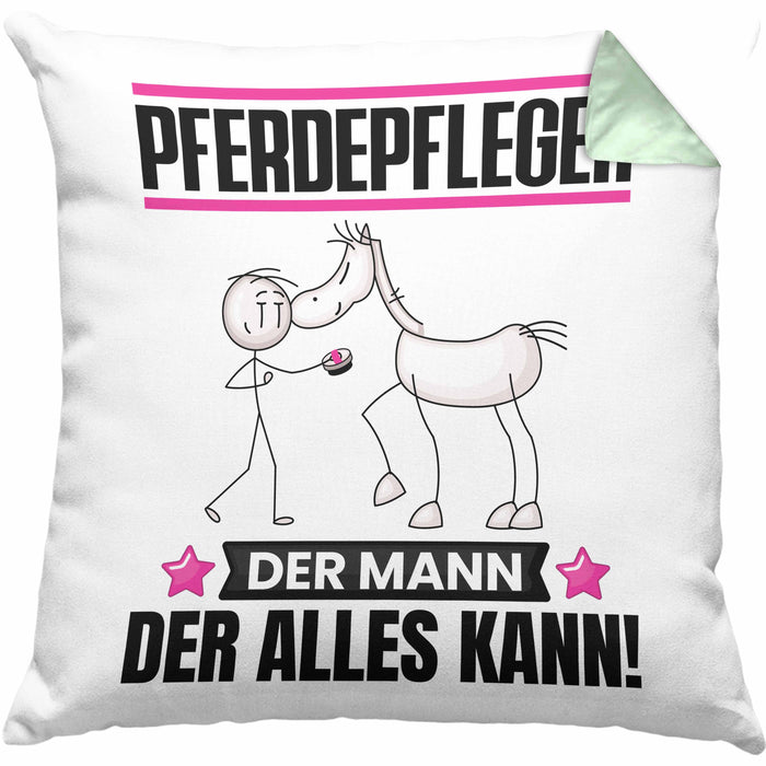 Pferdepfleger Kissen mit Füllung 40x40 Geschenk für Pferdepfleger Der Mann Der Alles Kann Geschenkidee zum Geburtstag (Grau) Grün Trendation