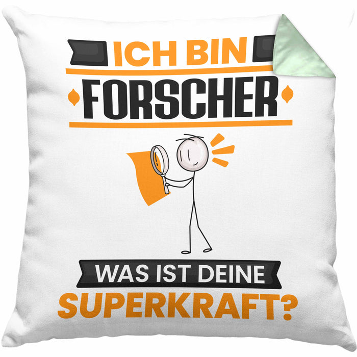 Forscher Kissen mit Füllung 40x40 Geschenk für Forscher Geburtstag Lustiger Spruch Was Ist Deine Superkraft (Grau) Grün Trendation