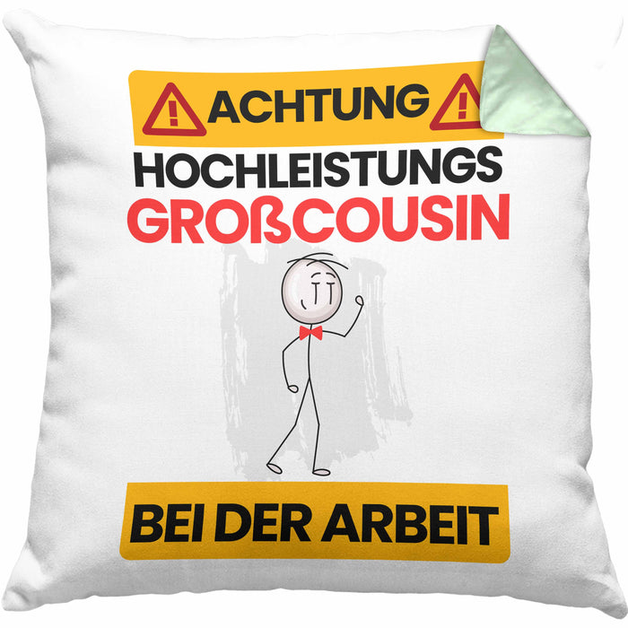 Großcousin Kissen mit Füllung 40x40 Geschenk Lustiger Spruch Geschenkidee für Großcousin Achtung Hochleistungs Großcousin Bei Der Arbeit (Grau) Grün Trendation