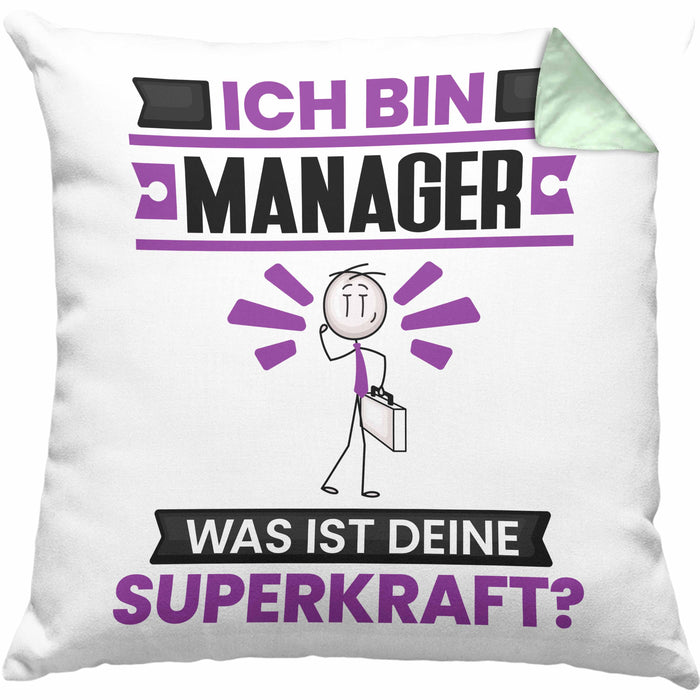 Manager Kissen mit Füllung 40x40 Geschenk für Manager Geburtstag Lustiger Spruch Was Ist Deine Superkraft (Grau) Grün Trendation