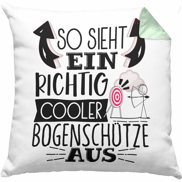 Bogenschütze Kissen mit Füllung 40x40 Geschenk So Sieht Ein Richtig Cooler Bogenschütze Aus Geschenkidee Spruch Lustig (Grau) Grün Trendation