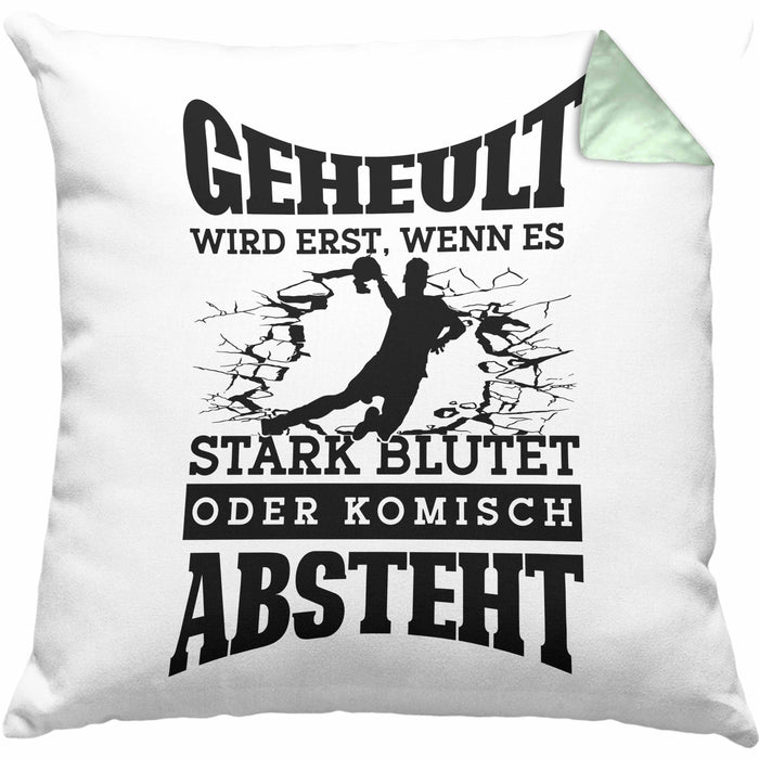 Lustige Kissen mit Füllung 40x40 Handball-Spieler als Geschenkidee Spruch Geschenk Handballspieler Trainer Coach (Grau) Grün Trendation