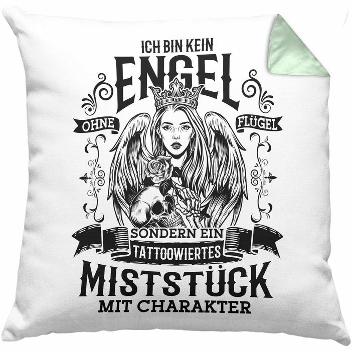 Tattoo Kissen mit Füllung 40x40 Spruch Tätowiererin Geschenk Frauen Geschenkidee (Grau) Grün Trendation
