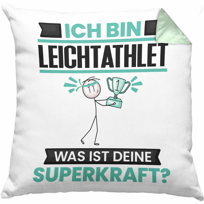 Leichtathlet Kissen mit Füllung 40x40 Geschenk für Leichtathlet Geburtstag Lustiger Spruch Was Ist Deine Superkraft (Grau) Grün Trendation
