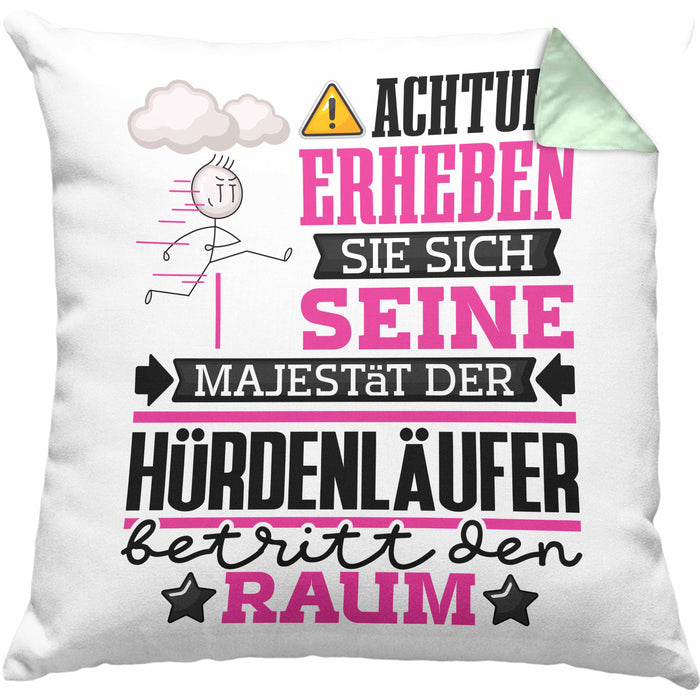 Hürdenläufer Geschenk Kissen mit Füllung 40x40 Lustiger Spruch Erheben Sie Sich Der Hürdenläufer Betritt den Raum (Grau) Grün Trendation