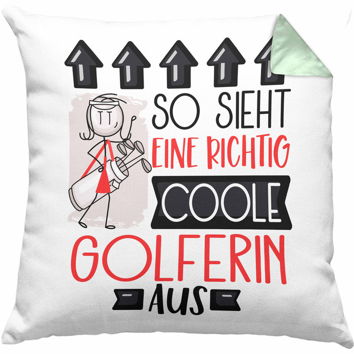Golferin Geschenk Kissen mit Füllung 40x40 Lustig Geschenkidee für Golferin Geburtstag So Sieht Eine Richtig Coole Golferin Aus Frauen Spruch (Grau) Grün Trendation