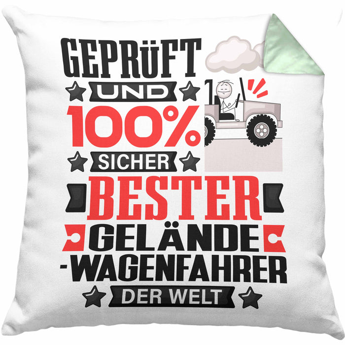 Geländewagenfahrer Geschenk Lustiger Spruch für Geländewagenfahrer Geschenkidee Bester Geländewagenfahrer Der WeltKissen mit Füllung 40x40 (Grau) Grün Trendation