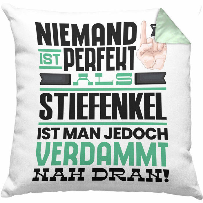 Stiefenkel Geschenk Kissen mit Füllung 40x40 Lustige Geschenkidee für Stiefenkel Geburtstag Niemand Ist Perfekt Aber Als Stiefenkel Ist Man Nah Dran (Grau) Grün Trendation