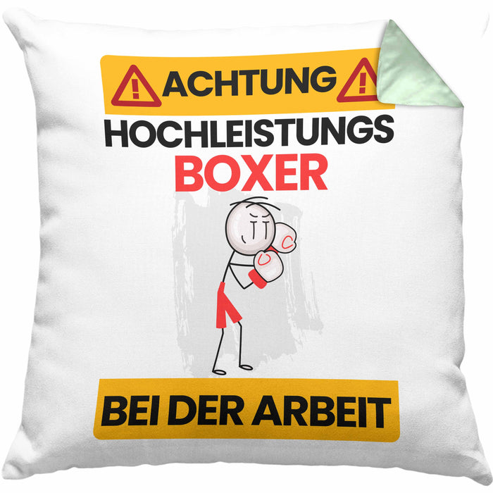 Boxer Kissen mit Füllung 40x40 Geschenk Lustiger Spruch Geschenkidee für Boxer Achtung Hochleistungs Boxer Bei Der Arbeit (Grau) Grün Trendation