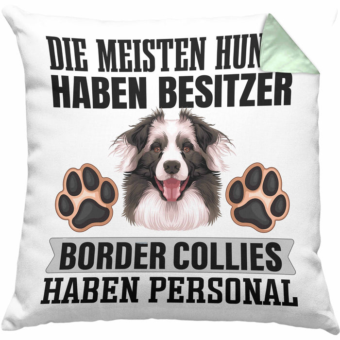 Border Collies Besitzer Kissen mit Füllung 40x40 Geschenk Lustiger Spruch Geschenkidee Besitzerin Border Collies Haben Personal (Grau) Grün Trendation