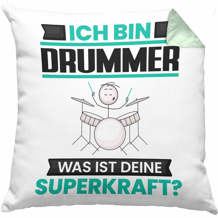 Drummer Kissen mit Füllung 40x40 Geschenk für Drummer Geburtstag Lustiger Spruch Was Ist Deine Superkraft (Grau) Grün Trendation