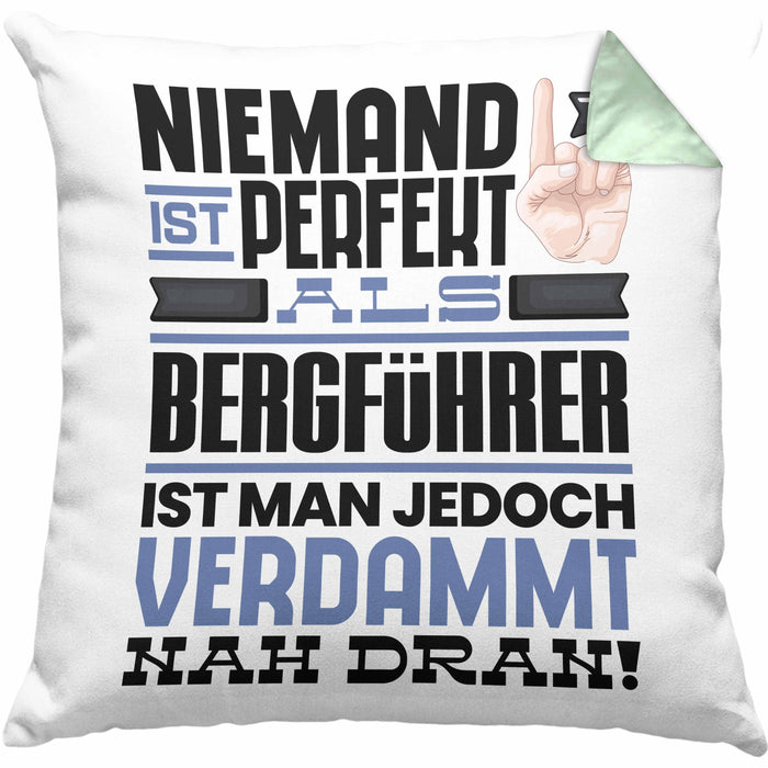 Bergführer Geschenk Kissen mit Füllung 40x40 Lustige Geschenkidee für Bergführer Geburtstag Niemand Ist Perfekt Aber Als Bergführer Ist Man Nah Dran (Grau) Grün Trendation