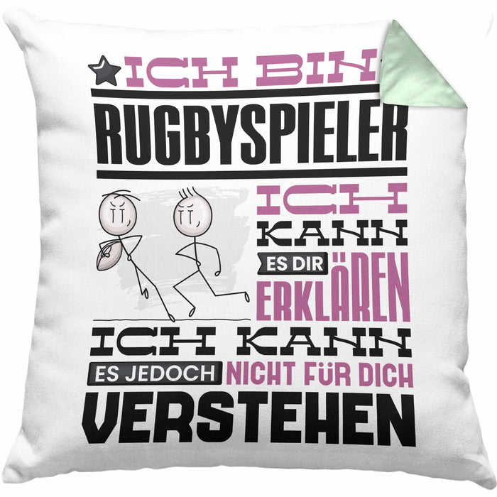Rugbyspieler Geschenk Kaffee-Kissen mit Füllung 40x40 Geschenkidee für Rugbyspieler Ich Bin Rugbyspieler Ich Kann Es Dir Erklären Jedoch Nicht Für Dich Verstehen Spruch Lustig (Grau) Grün Trendation