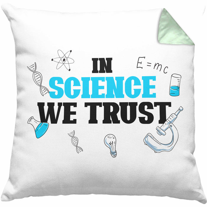Kissen mit Füllung 40x40 Spruch "In Science We Trust" Lustiges Geschenk für Wissenschaftler Nerds (Grau) Grün Trendation