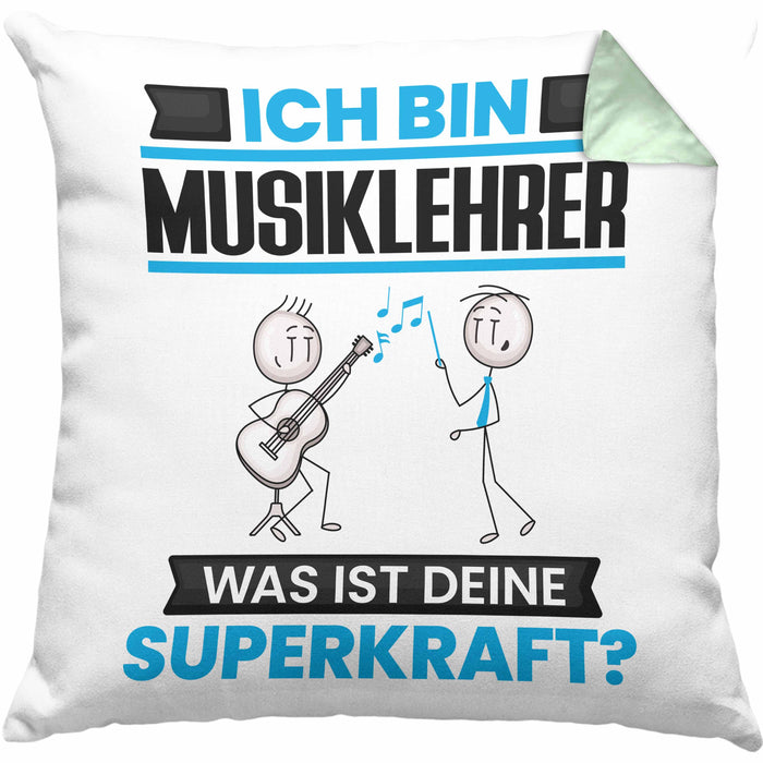 Musiklehrer Kissen mit Füllung 40x40 Geschenk für Musiklehrer Geburtstag Lustiger Spruch Was Ist Deine Superkraft (Grau) Grün Trendation