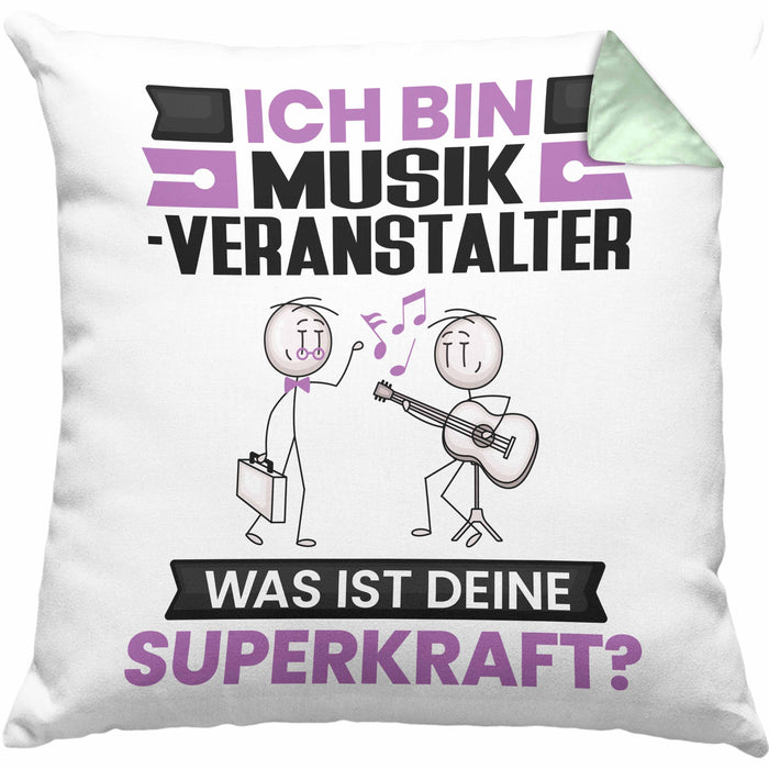 Musikveranstalter Kissen mit Füllung 40x40 Geschenk für Musikveranstalter Geburtstag Lustiger Spruch Was Ist Deine Superkraft (Grau) Grün Trendation