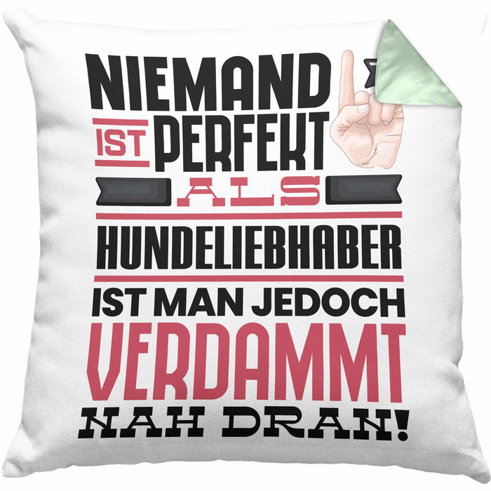 Hundeliebhaber Geschenk Kissen mit Füllung 40x40 Lustige Geschenkidee für Hundeliebhaber Geburtstag Niemand Ist Perfekt Aber Als Hundeliebhaber Ist Man Nah Dran (Grau) Grün Trendation