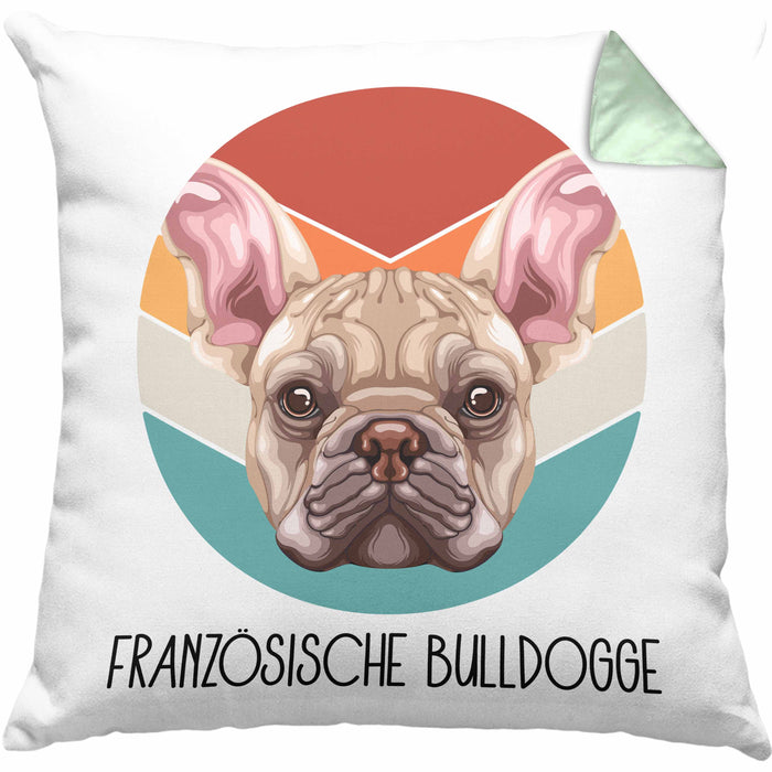 Französische Bulldogge Besitzer Kissen mit Füllung 40x40 Geschenk Lustiger Spruch Geschenkidee Französische Bulldogge Mama Papa (Grau) Grün Trendation
