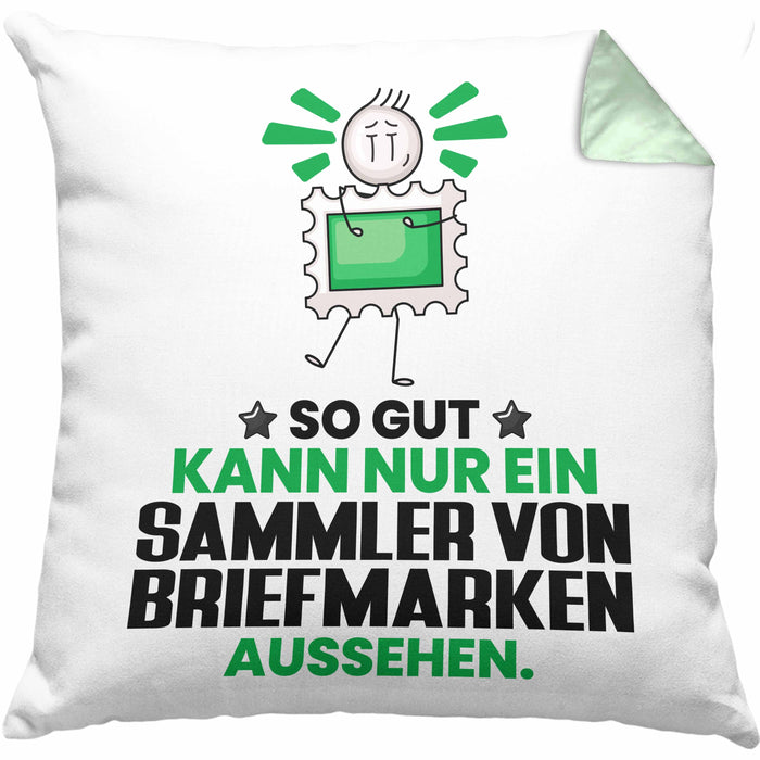 SammlervonBriefmarken Geschenk Kissen mit Füllung 40x40 So Gut Kann Nur Ein SammlervonBriefmarken Aussehen Geschenkidee (Grau) Grün Trendation