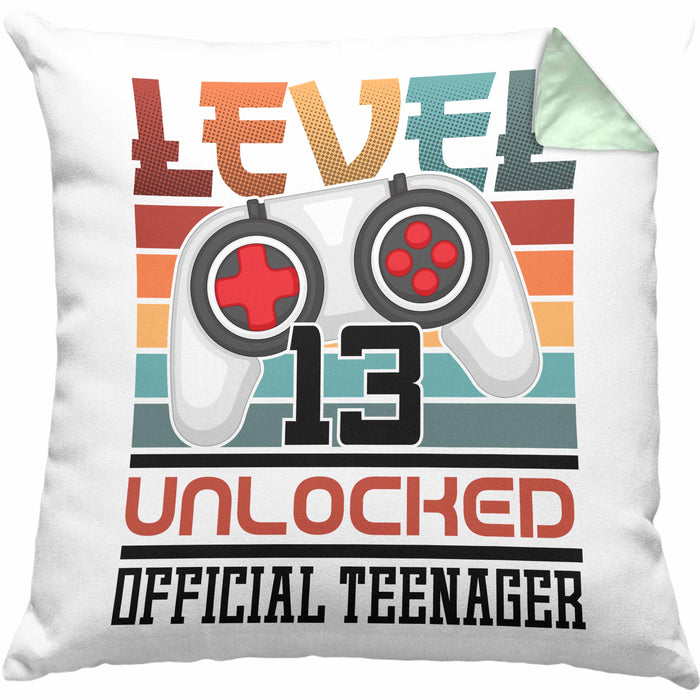 13. Geburtstag Kissen mit Füllung 40x40 Jungs Gaming Official Teenager 13er Geburtstag Geschenkidee (Grau) Grün Trendation