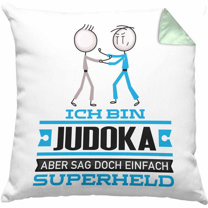 Judoka Geschenk Kissen mit Füllung 40x40 Ich Bin Judoka Aber Sag Doch Einfach Superheld Lustige Geschenkdiee für Judoka (Grau) Grün Trendation