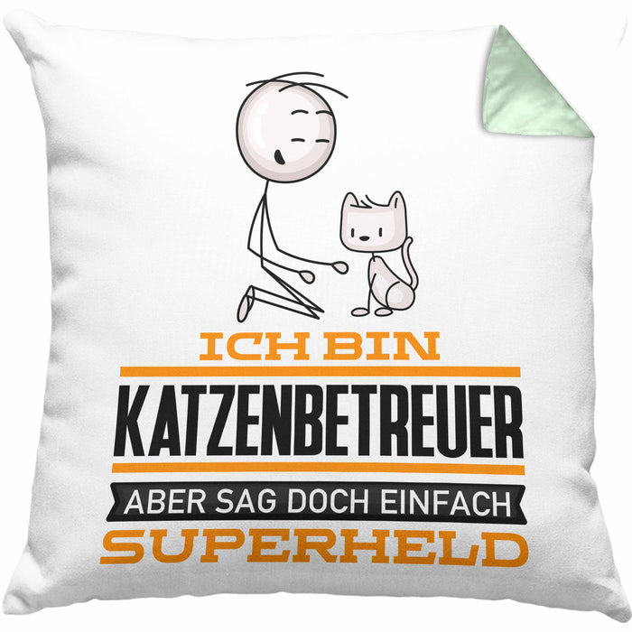 Katzenbetreuer Geschenk Kissen mit Füllung 40x40 Ich Bin Katzenbetreuer Aber Sag Doch Einfach Superheld Lustige Geschenkdiee für Katzenbetreuer (Grau) Grün Trendation