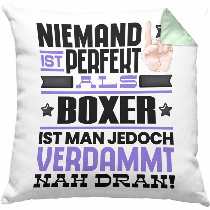 Boxer Geschenk Kissen mit Füllung 40x40 Lustige Geschenkidee für Boxer Geburtstag Niemand Ist Perfekt Aber Als Boxer Ist Man Nah Dran (Grau) Grün Trendation